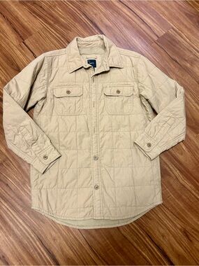 Gap Kids Quilted Shirt Jacket Cargo Khaki Button Flap Curved Hem 14/16